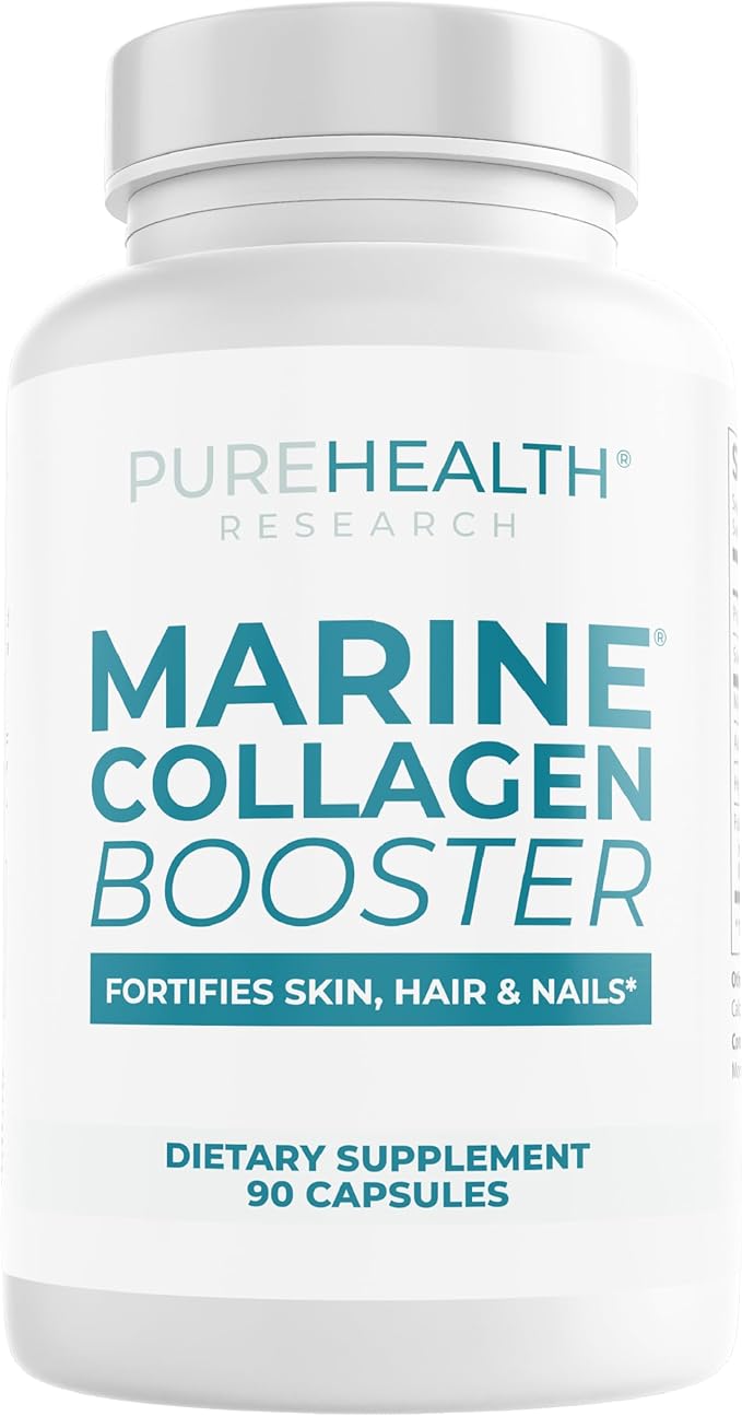 PUREHEALTH RESEARCH Marine Collagen Supplement - with Hyaluronic Acid Aloe Vera Leaf Extract Morikol Marine Collagen Tripeptides &amp Vitamin E - 90 Capsules