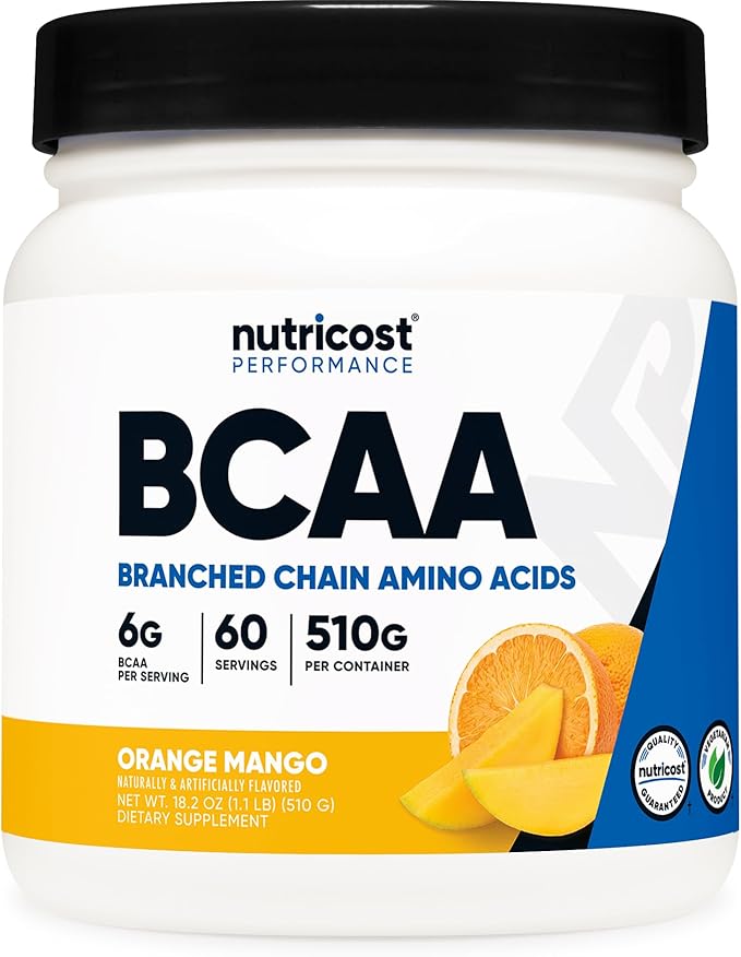 Nutricost BCAA Powder (Orange Mango 60 Servings) - 2:1:1 Optimal Ratio Gluten Free Non-GMO Vegetarian