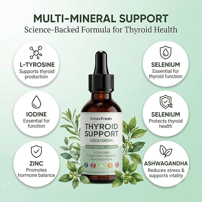 InnerFresh Thyroid Support Drops Inner Fresh Thyroid Support Liquid Drops for Women Hormone Balance &amp Healthy Metabolism Support with Selenium Zinc Iodine L-Tyrosine &amp Ashwagandha (1)
