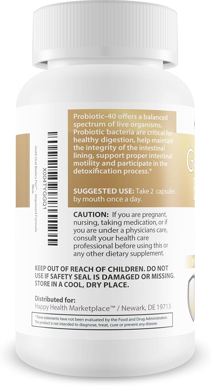 Gold Oral Biotics Pro - Our Best Oral Health Probiotics and Prebiotics - Advanced Oral Probiotics for Mouth Bad Breath - 11 Strain 40 Billion CFU Probiotic Capsules - Tooth and Gum Dental Probiotic