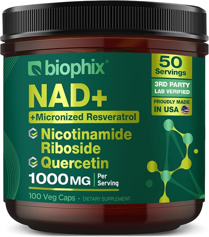 biophix NAD+ Liposomal Supplement for Women &amp Men - 1000 mg per Serving - Nicotinamide Riboside Micronized Resveratrol &amp Quercetin Complex - 100 Veg Capsules - Non-GMO Gluten-Free cGMP Cert