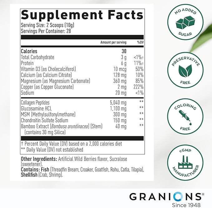 Granions Glucosamine Chondroitin MSM Powder and Collagen Hyaluronic Complex - Joint Support Bundle