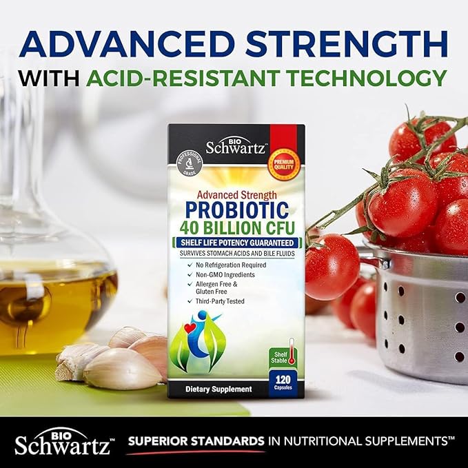 BioSchwartz Daily Probiotic Nutritional Supplement - 40 Billion CFU for Gut Health - Probiotics for Men and Women - Digestive Health with Astragalus &amp Lactobacillus - Shelf Stable - 120 Count