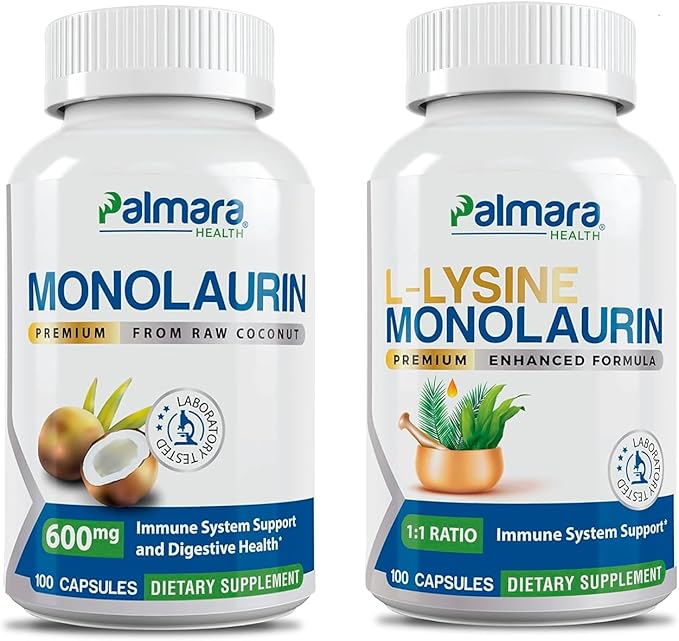 Palmara Health Premium Monolaurin 600mg with L-Lysine with Monolaurin Combo
