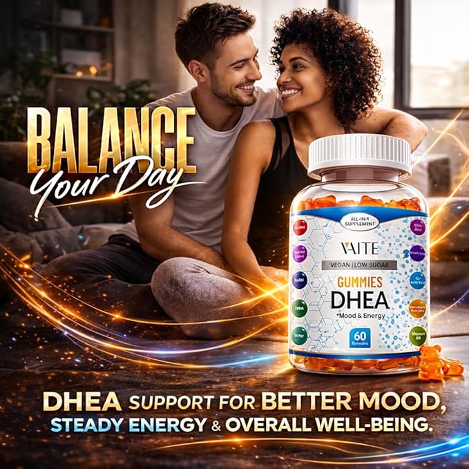 VAITE DHEA 50mg Gummies for Men and Women – Hormone Balance Energy &amp Mood Support – Immune System Booster – Vegan Gluten-Free Non-GMO – Perimenopause &amp Menopause Supplement 60 Chews