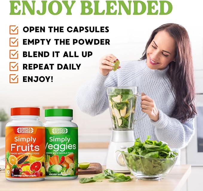 Simply Nature's Pledge - Packed with 42 Different Fruits &amp Vegetables - 3 Month Supply- Made with Whole Food Superfoods - with Aloe Vera – 100% Soy Free - 540 Capsules