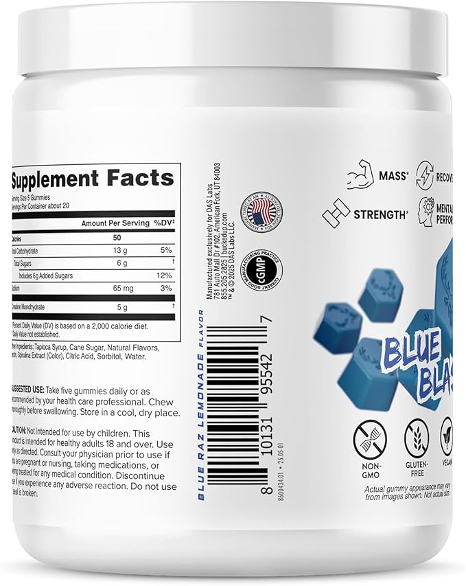 Bucked Up Creatine Gummy Bucks - 5g per Serving - 20 Servings (Blue Blast)