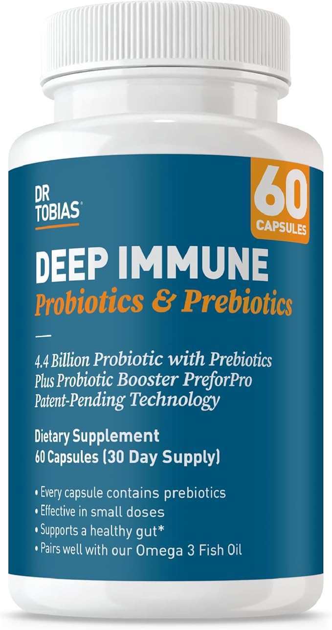 Dr. Tobias Deep Immune Probiotics &amp Prebiotics - Dual Action Digestion &amp Immune Support with PreforPro Prebiotics &amp Delayed Release Spore Forming Probiotics for Women &amp Men - 60 Capsul