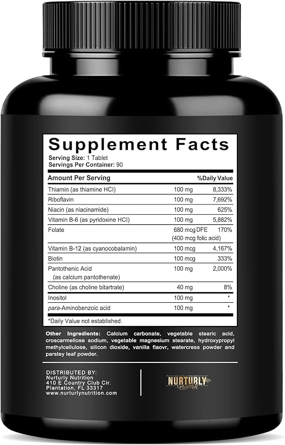 Vitamin B Complex - Contains All Essential B Vitamins - B1 B2 B3 B5 B6 B7 B9 B12 and Biotin - Super B Complex Vitamins for Energy Immunity and Mood Support - 90 Tablets