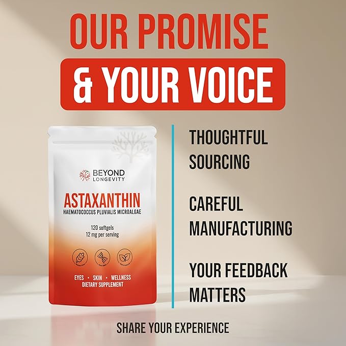 Astaxanthin 12mg - Antioxidant Supplement from Microalgae 120 Softgels for Eye Skin and Wellness Support