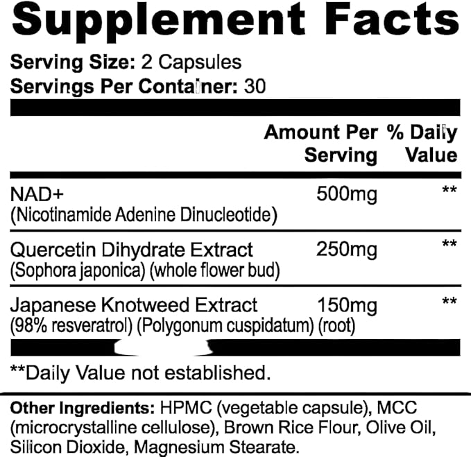 Bordin Health+ Premium NAD+ Cell Regeneration with Quercetin &amp Resveratrol 500mg | Advanced Anti-Aging &amp Vitality Supplement | Cellular Repair &amp Cardiovascular Support | 60 Vegan Capsules