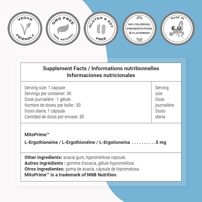 Supersmart L-Ergothioneine Supplement 5mg per Day (Advanced Antioxidant) | Non-GMO - 30 Vegetarian Capsules