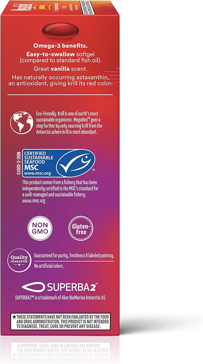 MegaRed Omega-3 Krill Oil 500mg Extra Strength softgels (40 Count in a Box) - Krill Oil No Fishy Aftertaste