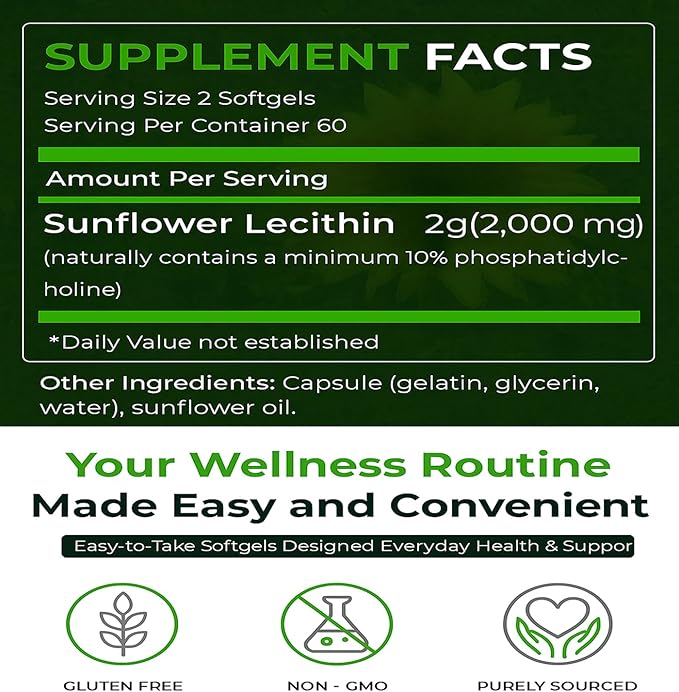 Natural Nutra Sunflower Lecithin 2000 mg Supplement Supports Breastfeeding Moms with Plugged Milk Duct Relief Liver &amp Brain Health Booster Soy Free Non-GMO Gluten-Free 120 Softgels (3 Pack)