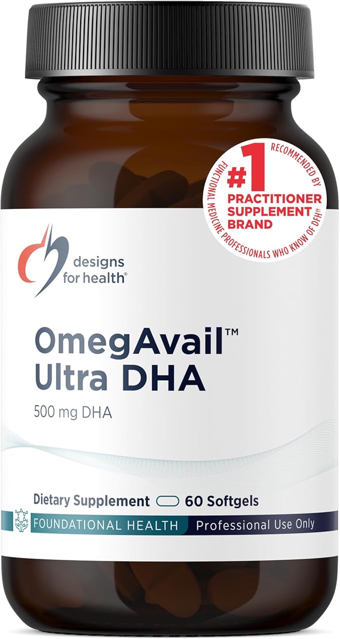 Designs for Health OmegAvail Ultra DHA - Highly Concentrated DHA Triglyceride Fish Oil TG Fish Oil with 500mg DHA + 100mg EPA - No Fishy Aftertaste (60 Softgels)