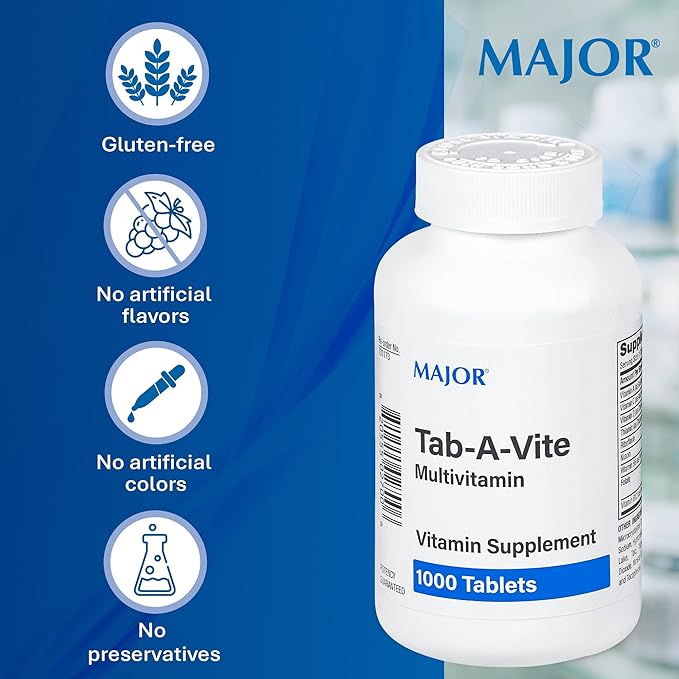 MAJOR Tab-A-Vite Multivitamin Tablets - Gluten-Free Multivitamin for Adults Supports Overall Health Multimineral Supplement 1000 Count