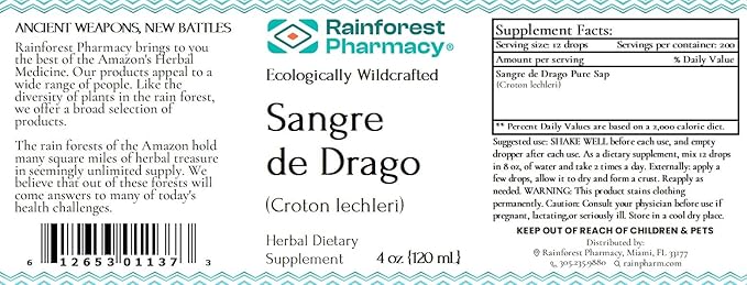 Sangre de Drago (or grado) Peruvian Dragon’s Blood Liquid (4oz) | 100% Pure Liquid Sap Ecologically Wildcrafted Croton Lechleri Dragon’s Blood for Digestive and Skin Health