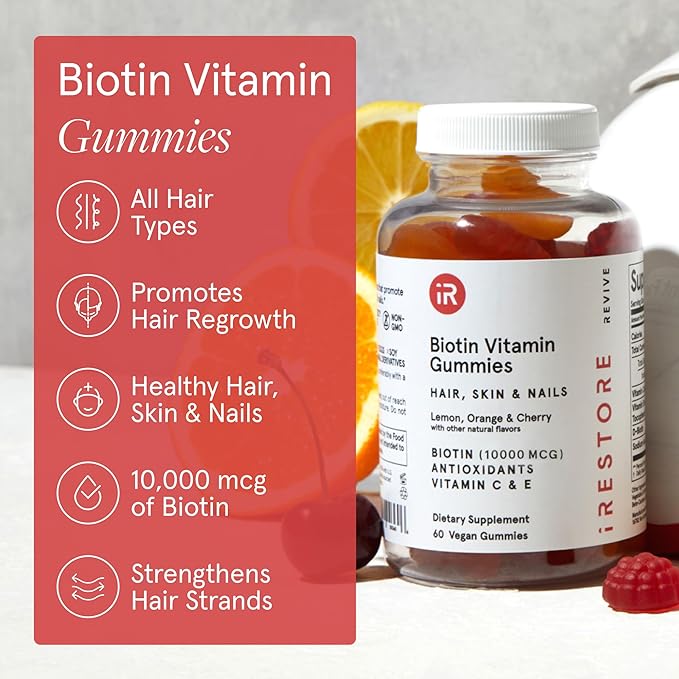 iRestore Hair Gummy Vitamins Vegan Biotin Gummies for Hair Skin and Nails Hair Growth Gummies for Women &amp Men Biotin 10000mcg 3PK