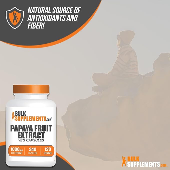 BulkSupplements.com Papaya Fruit Extract Capsules - from Carica Papaya Herbal Supplement - Gluten Free 1000mg 2 Capsules per Serving 240 Count (Pack of 1)
