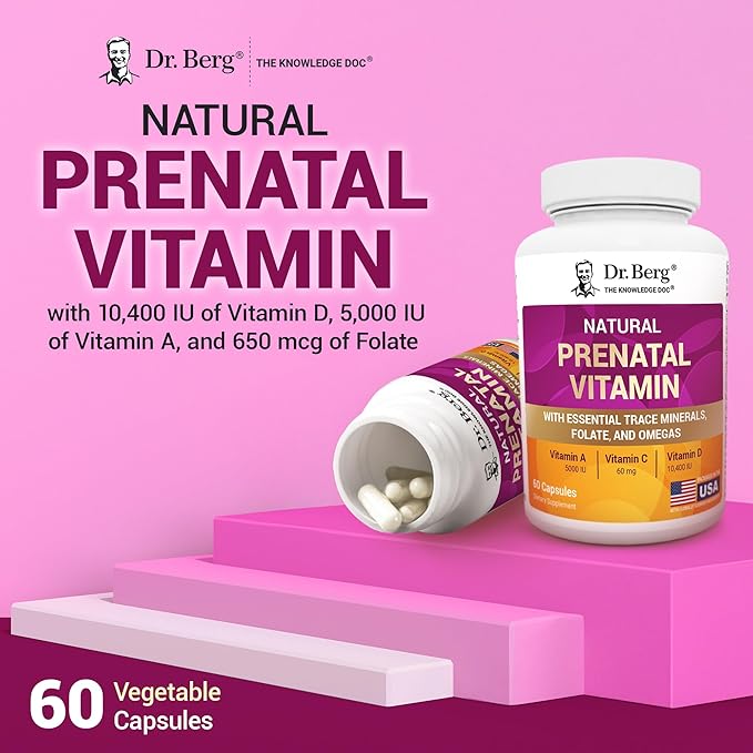 Dr. Berg Natural Prenatal Vitamins for Women (Pregnant &amp Nursing) - Prenatal Vitamins with Folate Vitamins Minerals Omegas &amp11 Powerful Superfoods - Womens Prenatal Multivitamin - 60 Capsu