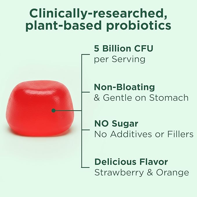 Yuve Natural Sugar Free Probiotic Gummies 5 Billion CFU Helps with Constipation Bloating &amp Leaky Gut - Vegan Gluten-Free &amp Non-GMO - 60ct