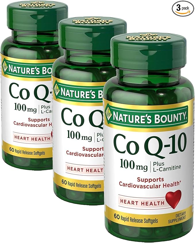 Nature's Bounty CoQ10 Supports Heart Health 100mg Plus L-Carnitine 60 Softgels (Pack of 3)