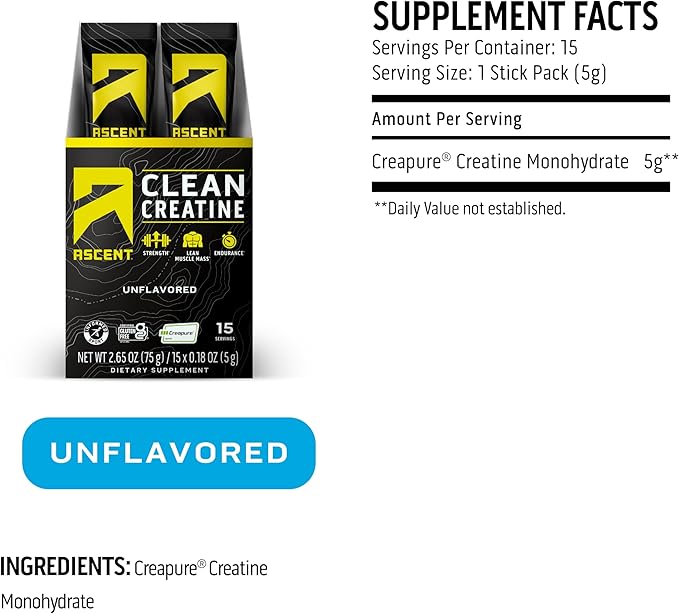 ASCENT Creatine Stick Pack 15ct 0.18 OZ