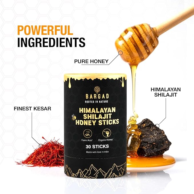 Bargad Pure Himalayan Shilajit Honey Sticks with Saffron – 30 Count | 75%+ Fulvic Acid 85+ Trace Minerals | Natural Energy &amp Immunity Booster | Easy Single-Use Packets