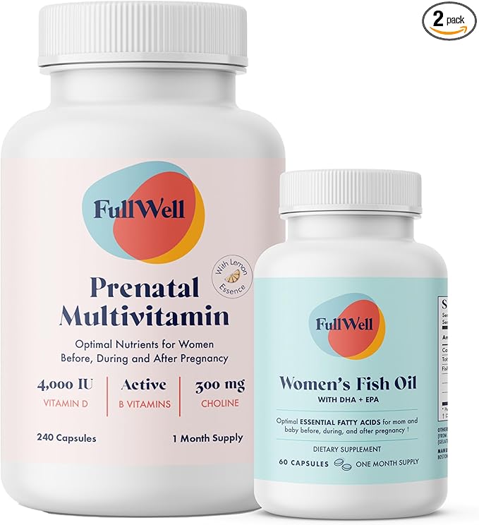 FullWell Women's Prenatal Lemon Essence Essentials - Women's Prenatal Multivitamin &amp Fish Oil - Supports Maternal Health &amp Fetal Development - Omega 3 DHA Folate &amp Choline - 30 Servings