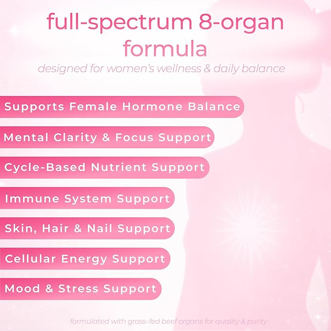 Beef Organ Supplement for Women – Grass-Fed Beef Liver Ovary Uterus &amp Organ Complex for Hormone Balance Energy &amp PMS Support – Pasture-Raised + Vitamin C – 180 Capsules | Glow Girl | Zakram