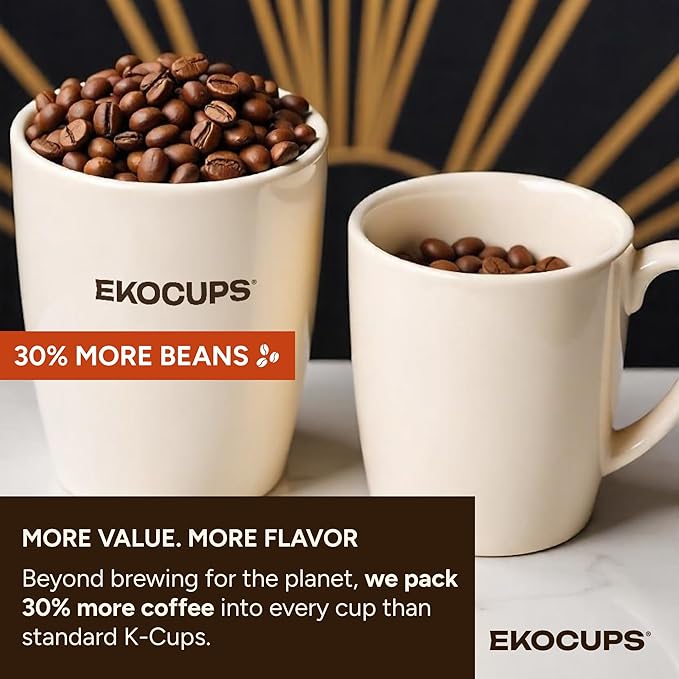 EKOCUPS Organic Italian Roast Coffee Pods Extra 30% More Coffee Per Cup Artisan Fair Trade Dark Roast Italian Roast for Keurig K Cup Machines Recyclable Pods 40 Count