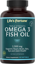 Life's Fortune Fish Oil Omega 3 Concentrate Supplement 2500 mg 60 Softgels High Potency EPA &amp DHA Fatty Acid - Heart Brain Skin Joints - Non GMO