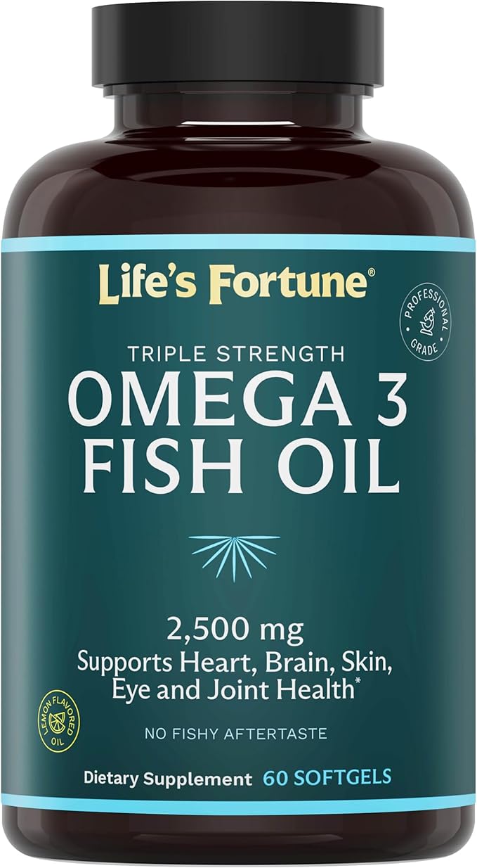 Life's Fortune Fish Oil Omega 3 Concentrate Supplement 2500 mg 60 Softgels High Potency EPA &amp DHA Fatty Acid - Heart Brain Skin Joints - Non GMO