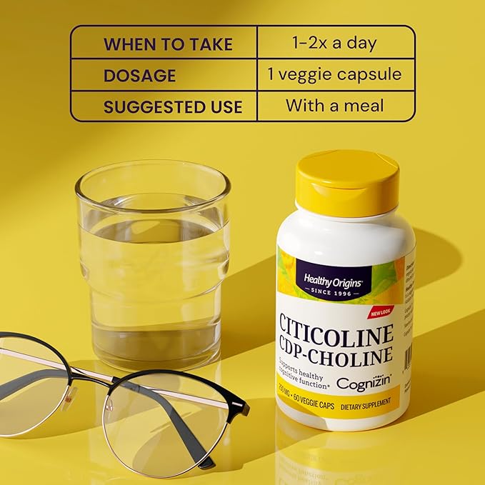 Healthy Origins Cognizin (Citicoline) 250 mg - Brain Supplement for Memory with Citicoline CDP Choline - Non-GMO Vegan &amp Gluten-Free Supplement - 60 Veggie Capsules