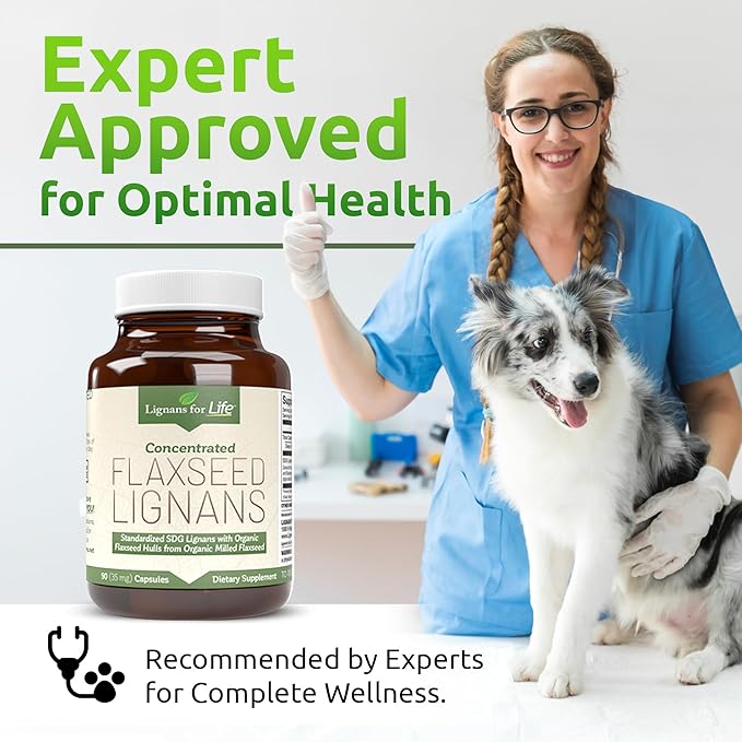 Lignans for Life Flaxseed Lignans for Dogs &amp People + SDG - Omega 3 Fatty Acids High Fiber Antioxidants - Improve Shiny Coat Digestive &amp Heart Health for Dogs 35mg 90 Flaxseed Capsules 1