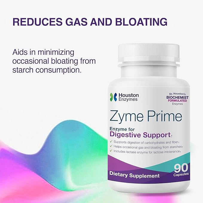 Houston Enzymes - Zyme Prime - 90 Capsules - Digestive Enzymes Women &amp Men Enzyme Digestion for Carb Fat &amp Protein Breakdown Helps Intolerances Bloating &amp Gas Digestive Health Supplem