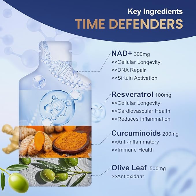 Liposomal NAD+ Supplement with Resveratrol Anti-Aging Energy Boost &amp Cellular Health Support 15.2 fl. oz NAD Liquid for Men &amp Women (30 Pouch)