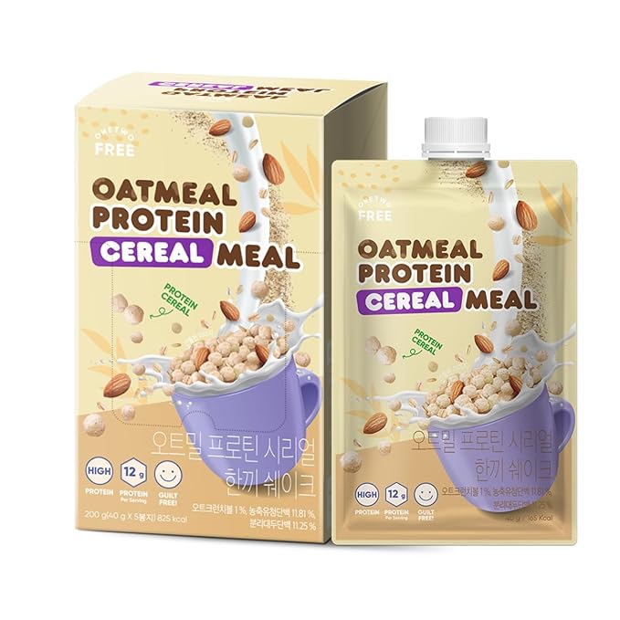 Korean Food Onetwofree Oatmeal Protein Cereal Meal(40g*5P) | Dietary Fiber Essential Amino Acids Vitamins | Low calories 12g Protein | Meal Replacement