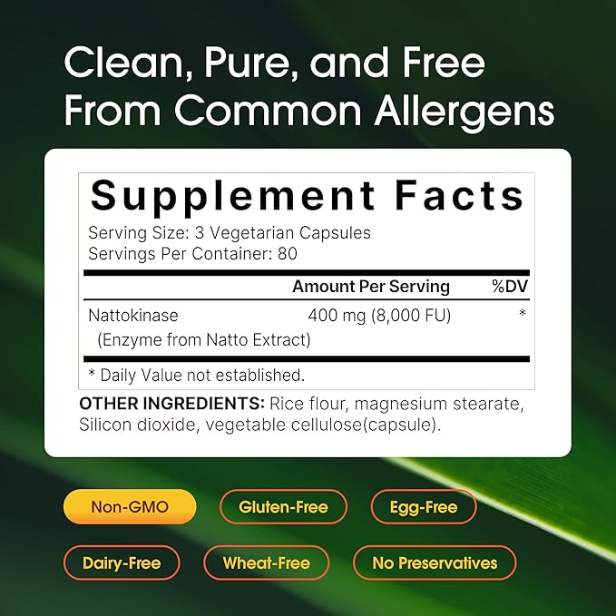 NatureBell Nattokinase - 240 Capsules - 8000 FU Max Strength from Fermented Natto Extract - for Heart Health Healthy Circulation &amp Daily Wellness Support*