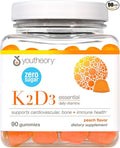 Youtheory K2D3 - Immune Bone &amp Heart Health Support - Combines Vitamin D3 &amp Vitamin K2 - Dairy Soy &amp Gluten Free - 90 Vegetarian Capsules