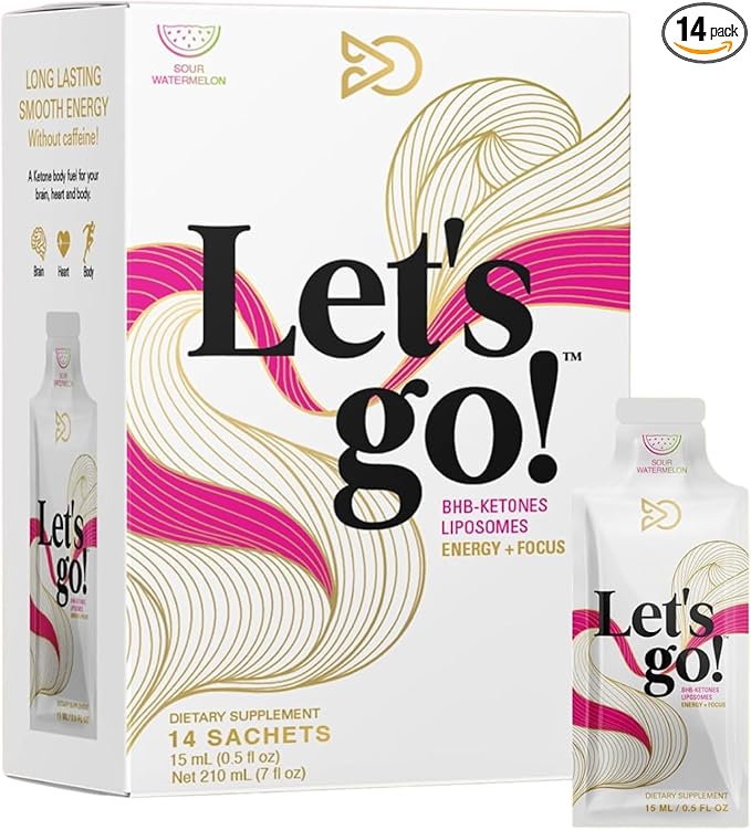 LET GO Ketones Supplement for Energy &amp Focus | goBHB Ketone Caffeine-Free | Keto Electrolytes [14 Pack] Sour Watermelon