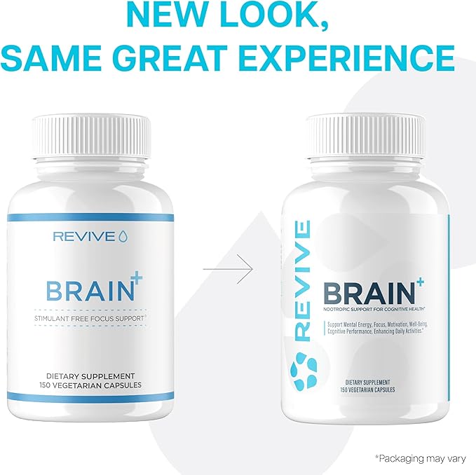 Revive MD Brain Supplement for Memory &amp Focus – Stimulant-Free Nootropic Formula for Cognitive Health with Niacin Vitamins B6 &amp B12 Acetyl-L-Carnitine HCL &amp Alpha-GPC – 150 Capsules (30