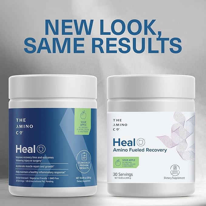 The Amino Co. - Heal - Post Workout Recovery Drink with Pure Eaa Amino Acid Formula -Creatine Monohydrate Powder for Efficient Muscle Repair Vegan and Keto-Friendly with Sour Apple Flavor - 10.89oz.