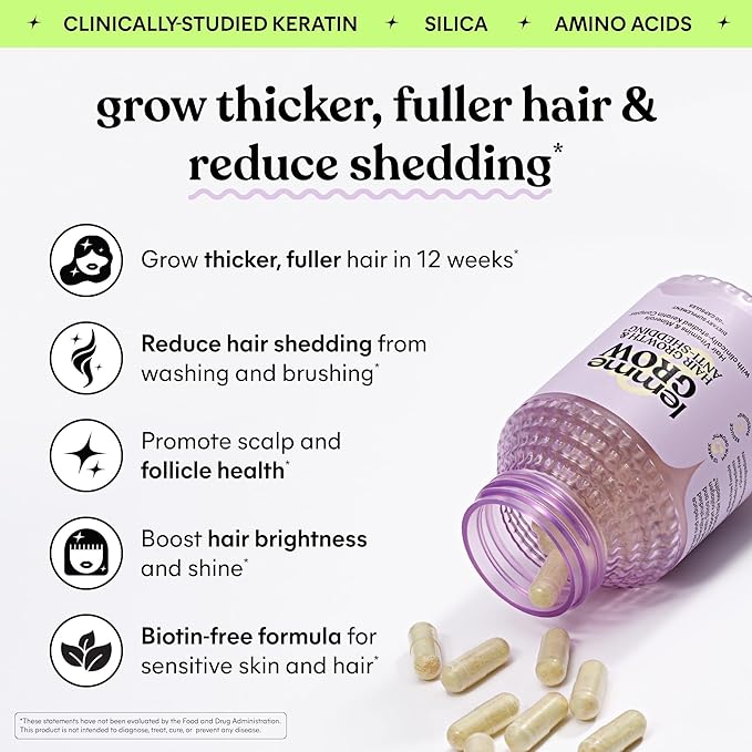 Lemme Grow Hair Growth Supplement for Women Clinically Proven Keratin Complex for Visibly Thicker Hair and Scalp Coverage Reduced Shedding Nourish Thinning Hair - 1 Month Supply
