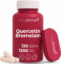LongLifeNutri Quercetin 1000mg with Bromelain 200mg - 120 Vegetarian Capsules Organic Dihydrate Complex for Joint Mobility &amp Respiratory Balance 2-Month Supply GMP Certified Made in USA