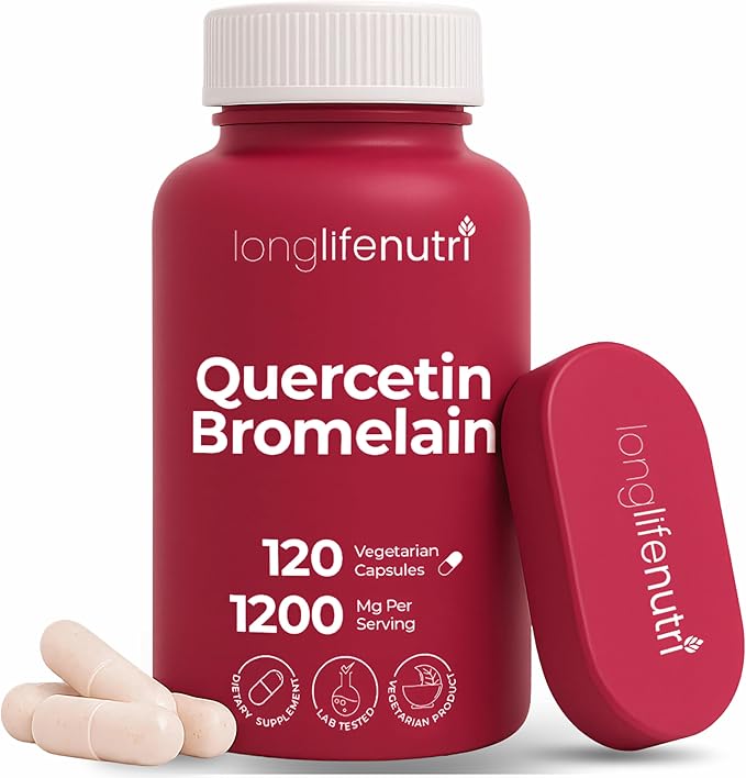 LongLifeNutri Quercetin 1000mg with Bromelain 200mg - 120 Vegetarian Capsules Organic Dihydrate Complex for Joint Mobility &amp Respiratory Balance 2-Month Supply GMP Certified Made in USA