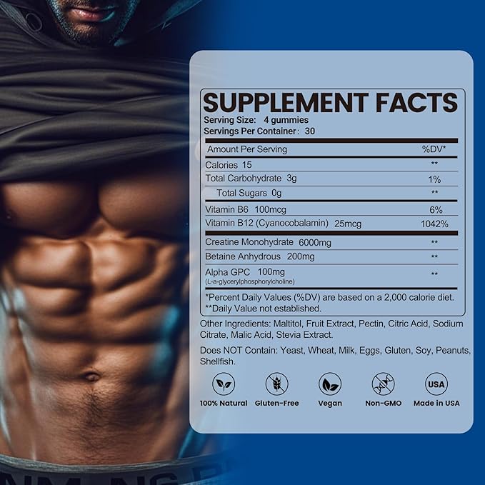 inGreens Creatine Monohydrate Gummies 6g per Serving Sugar Free Creatine Supplements for Men &amp Women Chewable Creatine for Muscle Growth Strength Energy &amp Recovery Gluten Free 120 Count