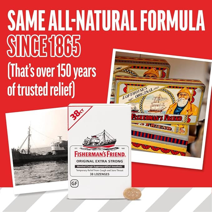 Fisherman's Friend Original Extra Strong Cough Lozenges (38 Drops x 6-Pack) 10mg Natural Menthol Cooling Relief from Sore Throat Persistent Cough &amp Everyday Irritation Vegan &amp Gluten-Free