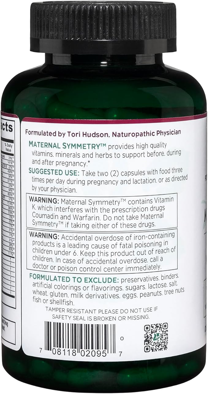 Vitanica Maternal Symmetry Prenatal and Postnatal Vitamins Vegan 180 Capsules