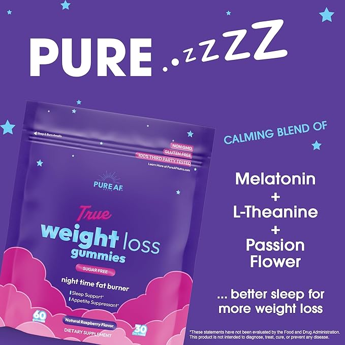 Night Time Fat Burner Gummies Sleep Supplement &amp Weight Loss | Skinny Vitamin | Appetite Suppressant &amp Metabolism Booster | Nighttime Diet Gummies for Women &amp Men
